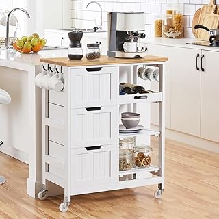 Yaheetech Kitchen Island Cart on Wheels, Rolling Storage Cart with Bambo...