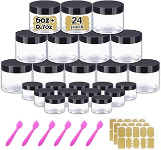 6 oz Small Plastic Containers with Lids + 20g/20ml Small Plastic Jars with Lids Cosmetic Sample Jar (24 Pack) - for Lip Scrub, Body Butters, Cream, Slime, Craft Storage