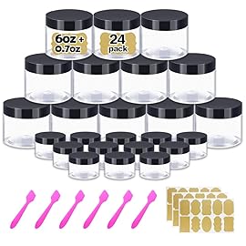 6 oz Small Plastic Containers with Lids + 20g/20ml Small Plastic Jars with Lids Cosmetic Sample Jar (24 Pack) - for Lip Scrub, Body Butters, Cream, Slime, Craft Storage