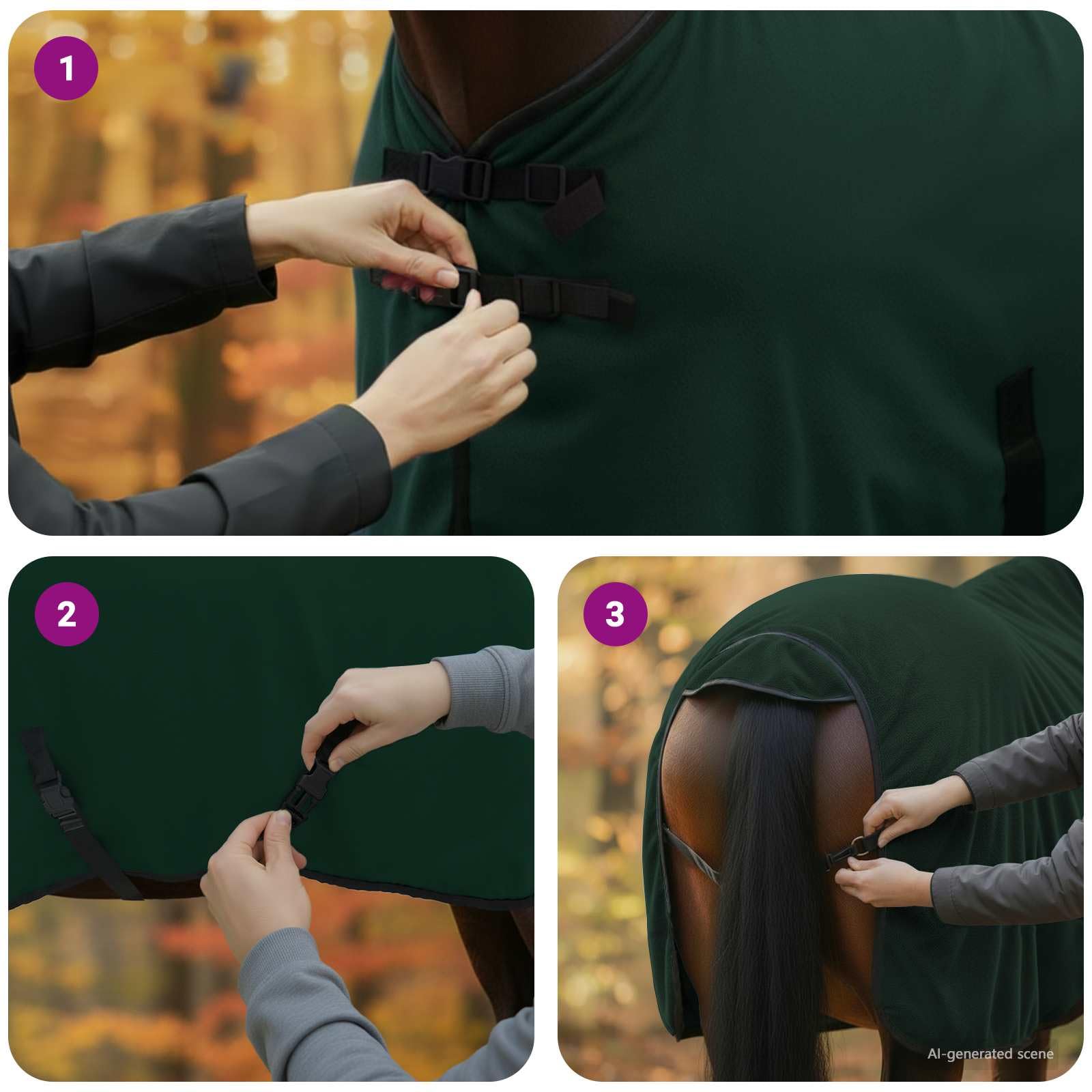 Manta para caballo verde oscuro de poliéster, 75 cm, para pastos, establos y exteriores, transpirable, impermeable, resistente a desgarros, cálida y fácil de limpiar, con funda extraíble para
