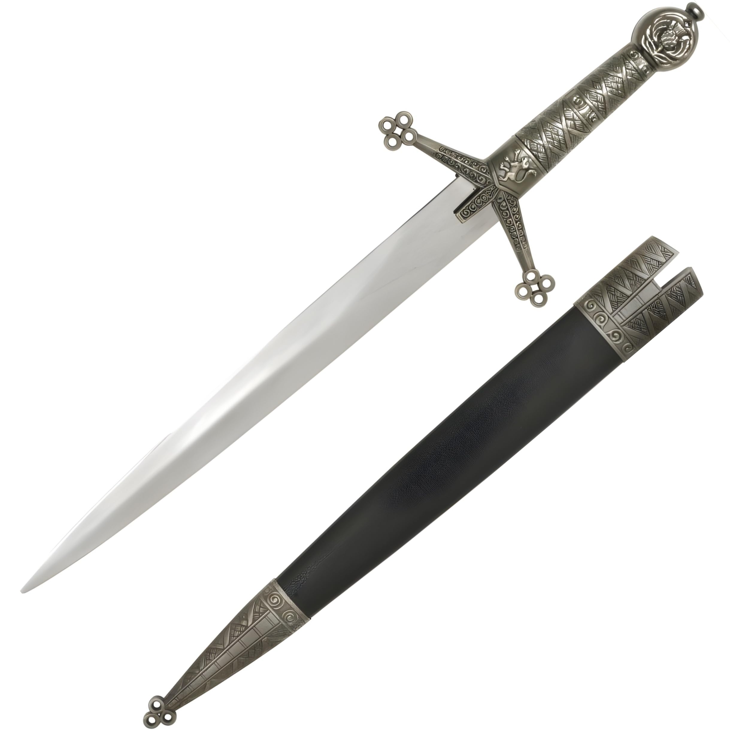 Medieval Mini Short Sword, Stainless Steel Blade with Cast Metal Handle, Wood Scabbard – Fantasy, Collectible