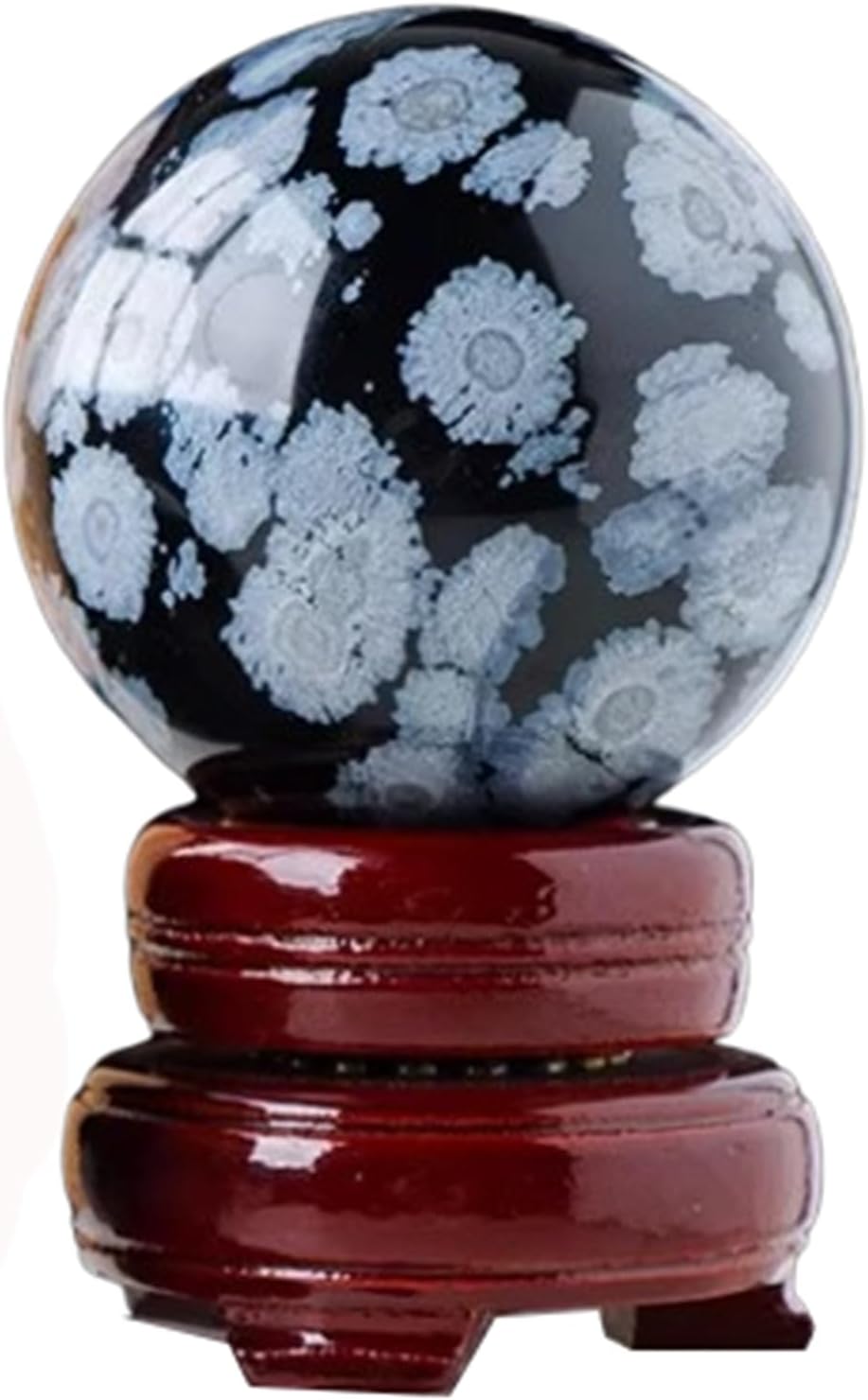 Black Obsidian Crystal Ball, Snowflake Stone Sphere,FengShui Gemstone Sculpture Figurine Gift Decor Divination Yoga,6.5~7cm