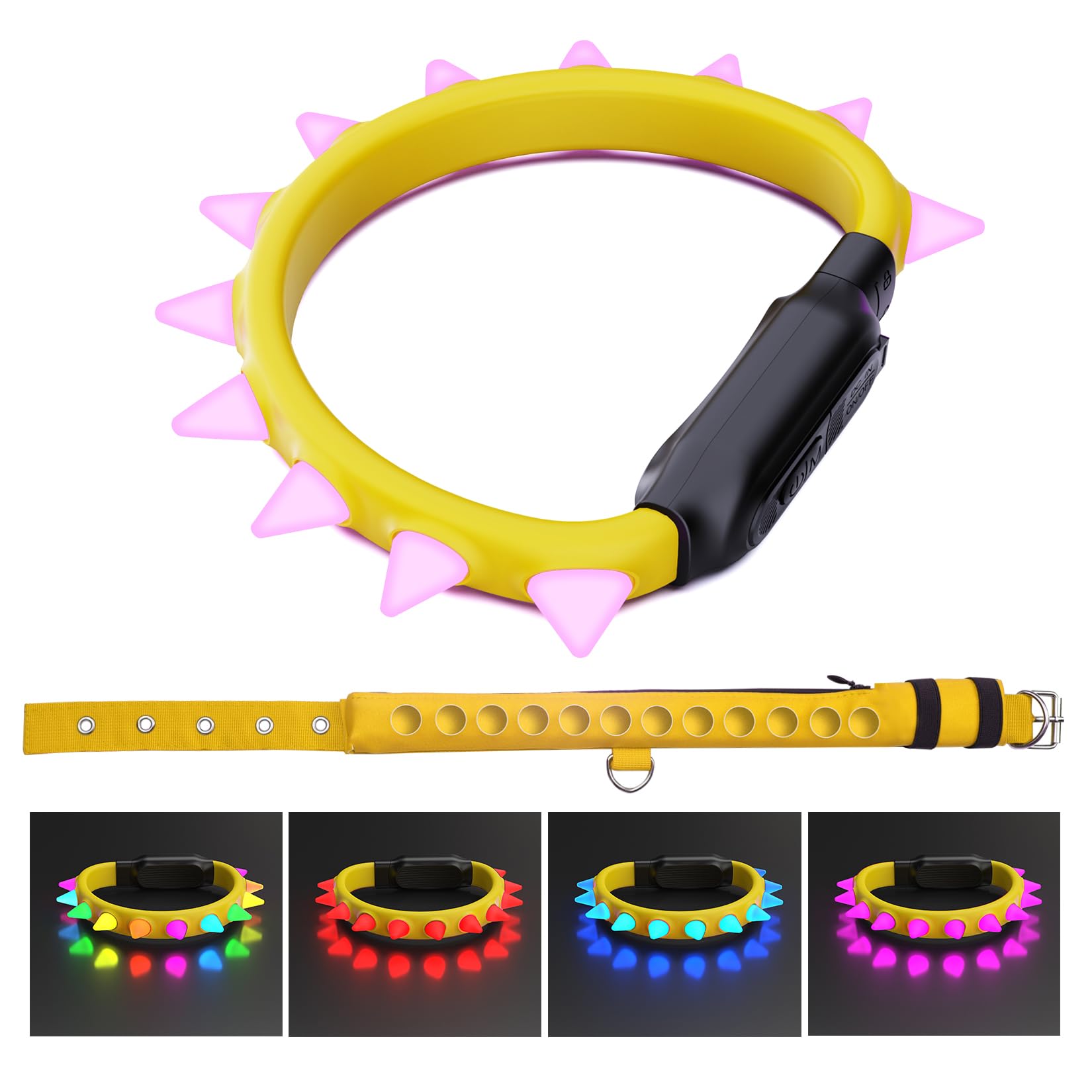 Light UP Dog Collar Rechargeable LED Pet Collar with Wireless Remote Control Waterproof Dog Collar for Night Walking Adjustable Pet Safety Necklace for Small Medium Large Dogs(Yellow)