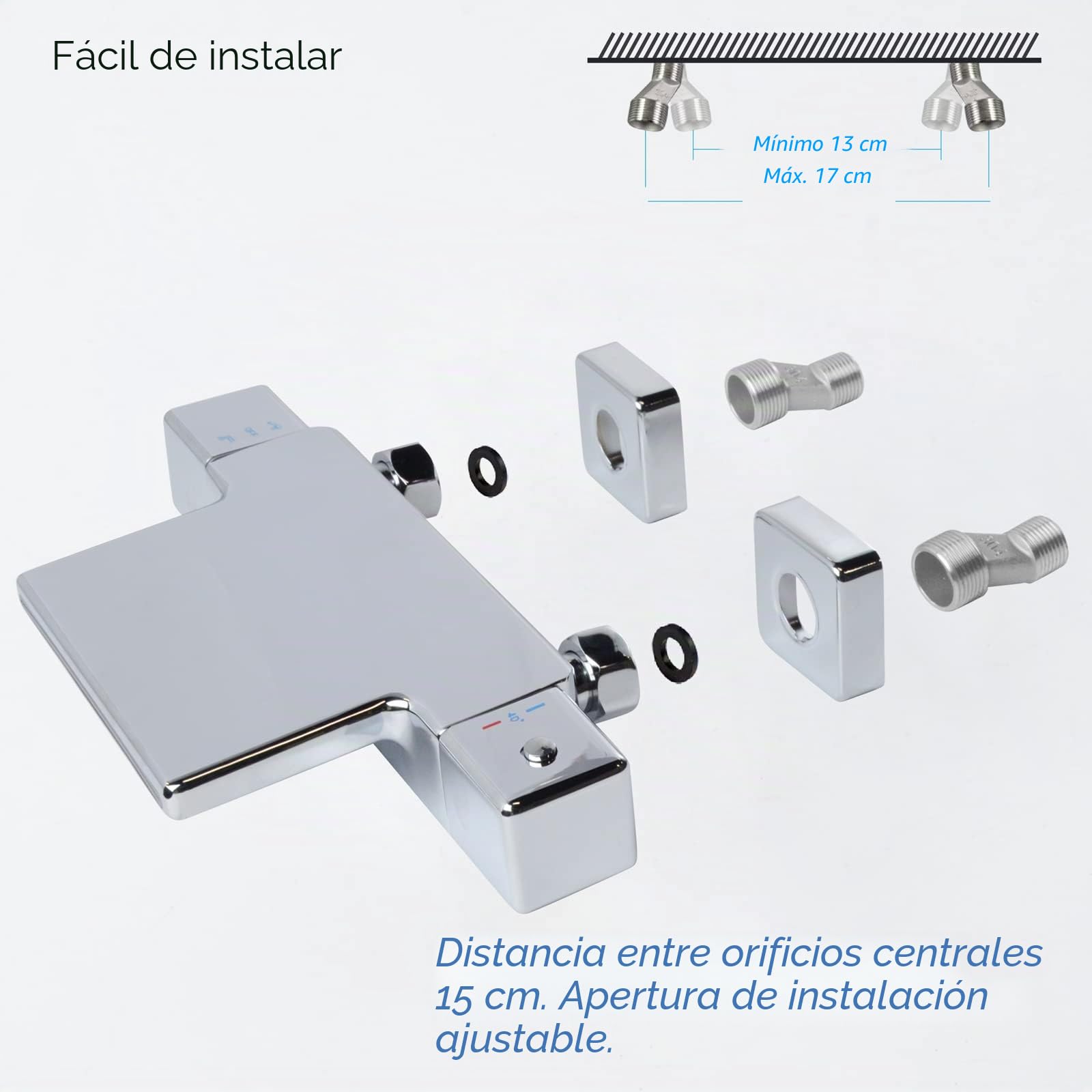 SHANFO Grifo de Bañera Cascada Con Termostatico de Ducha Montado en la Pared Grifo Grifo de Baño Mezclador Cromo 4Y1OK
