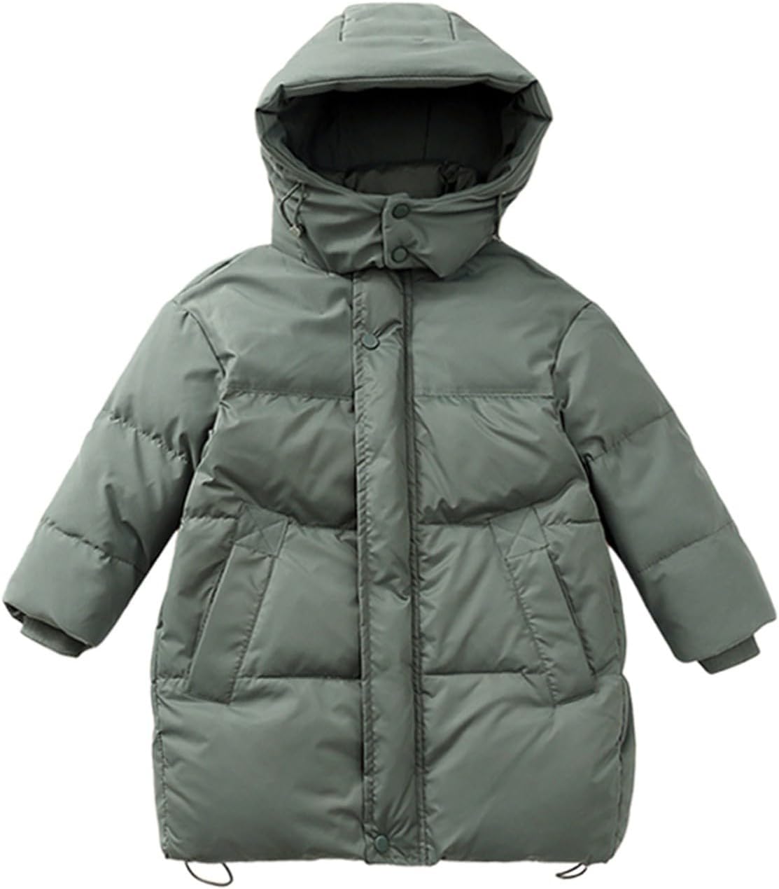 Kids Boys Girls Hooded Down Jacket 𝗖olor Block Loose Full Zip Padded Puffer Jacket Winter Thermal Pocket Coat