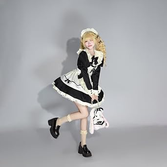 Maid Outfit for Women Costume Lingerie French Maid Cosplay Lolita Dress with Cat Ears Headwear Socks Set