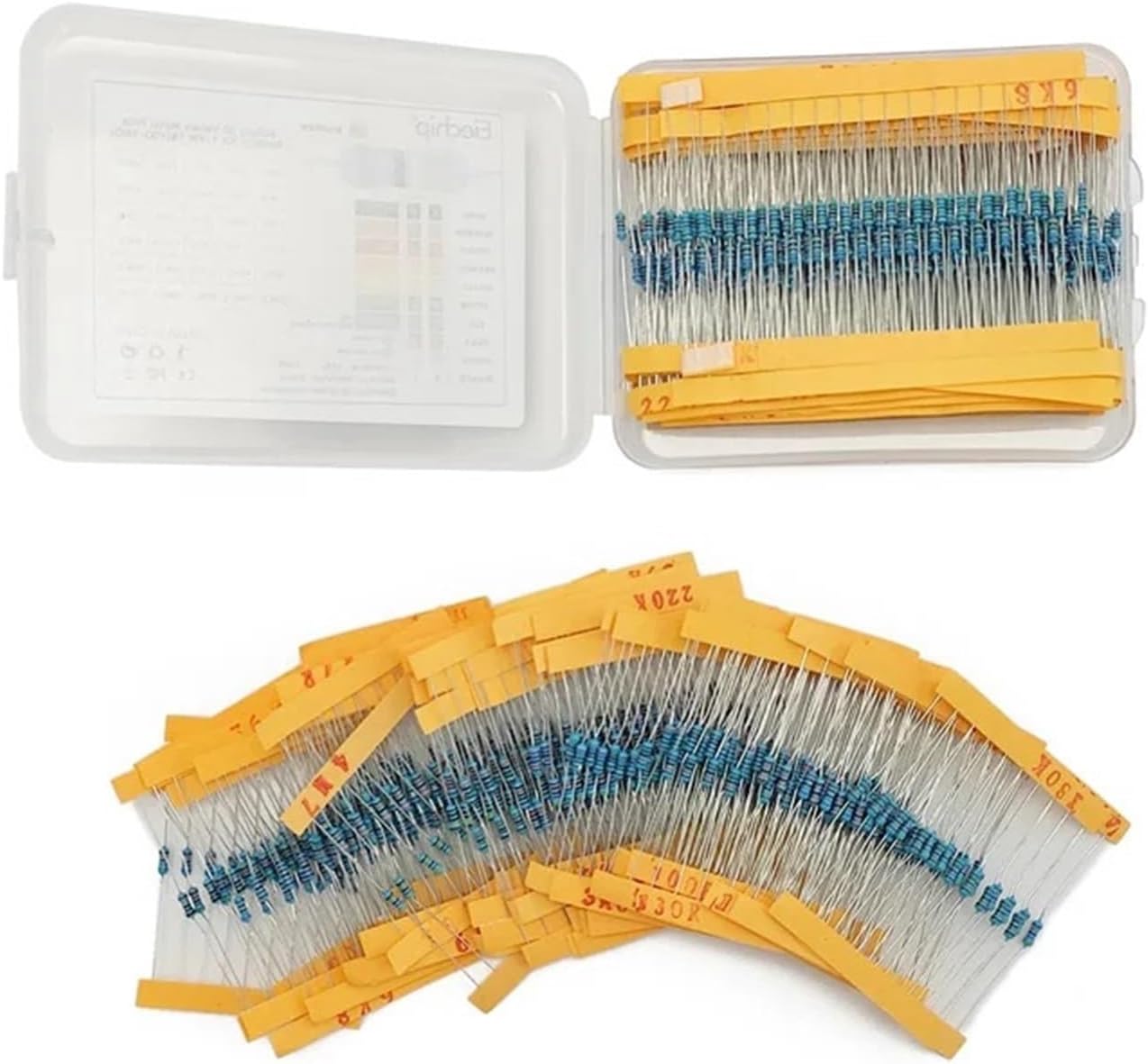 1/4W 30 values Metal Film Resistor assortment Kit 10R-1M Resistor Pack,50 values 1% Set of resistors 1R-10M DIY Assorted Kit(500pcs-Without box)