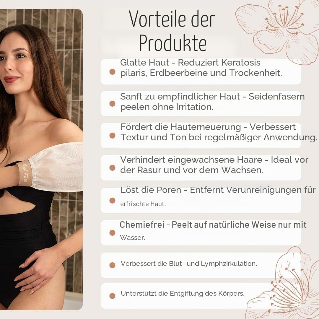 Feel Fine Türkischer Peelinghandschuh – 100% Rohkokonseide Hammam Kese für Männer & Frauen | Handgefertigter Peelinghandschuh für Dusche & Bad (Gold)
