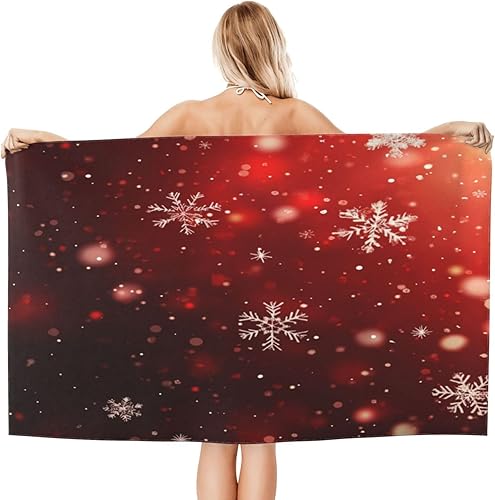 Miniatura 86 de DADABULIU Bath Towel Christmas Red Snowflake Xmas Beach Towels Soft Absorbent Washcloths Quick Dry Luxury Hotel Quality Towelling for Adults Kids