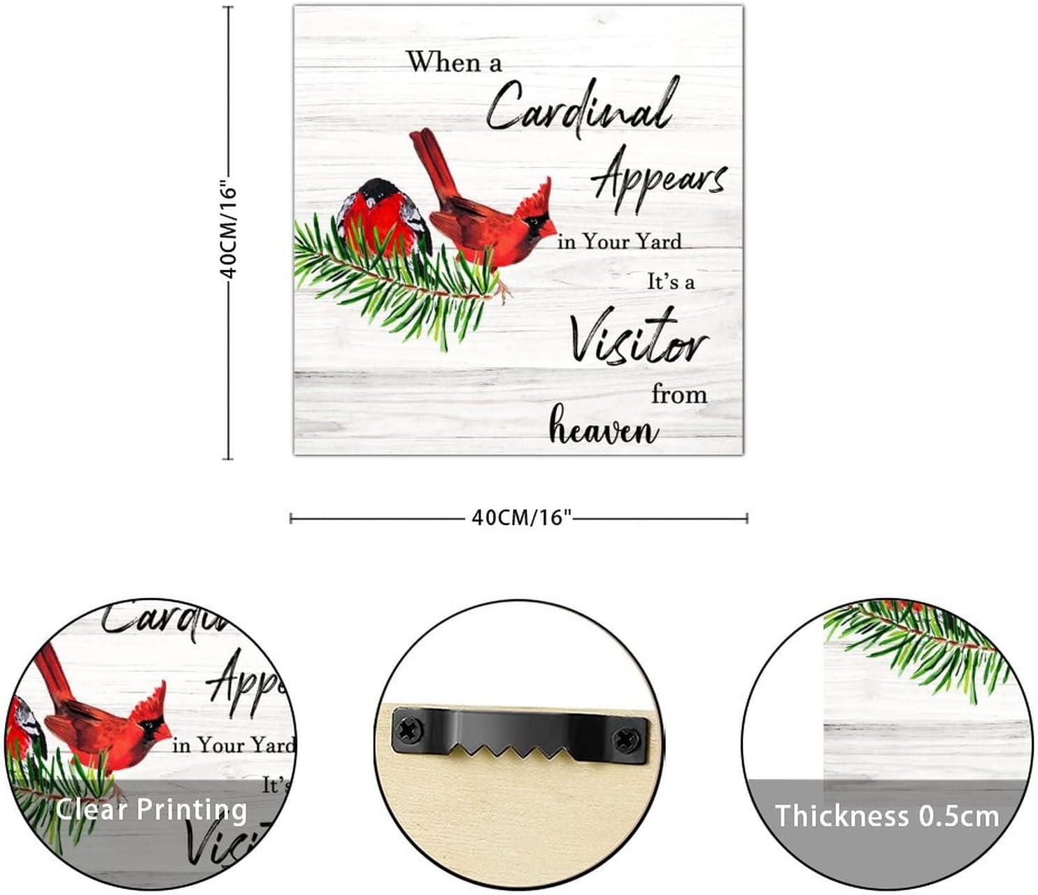 It's A Visitor from Heaven Wooden Signs Retro Winter Red Bird Mistletoe Wall Art Signs Christmas Is Coming Wall Art Hanging Farmhouse Decoration Plaque For Home Bathroom Indoor Kitchen Garden 16x16in