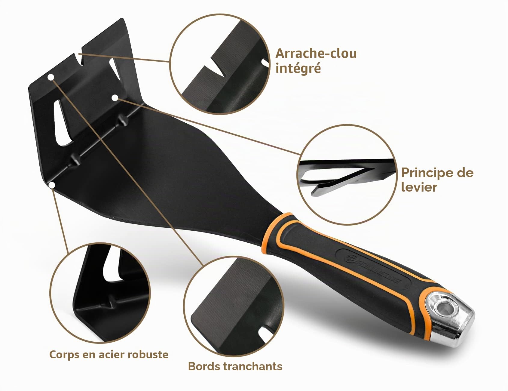 ROLLINGDOG Barre de levier d'extraction de garnitures – Outil d'extraction de garnitures pour plinthes, planchers en bois, moulage et parement, outil de retrait de plinthe, outil de retrait de