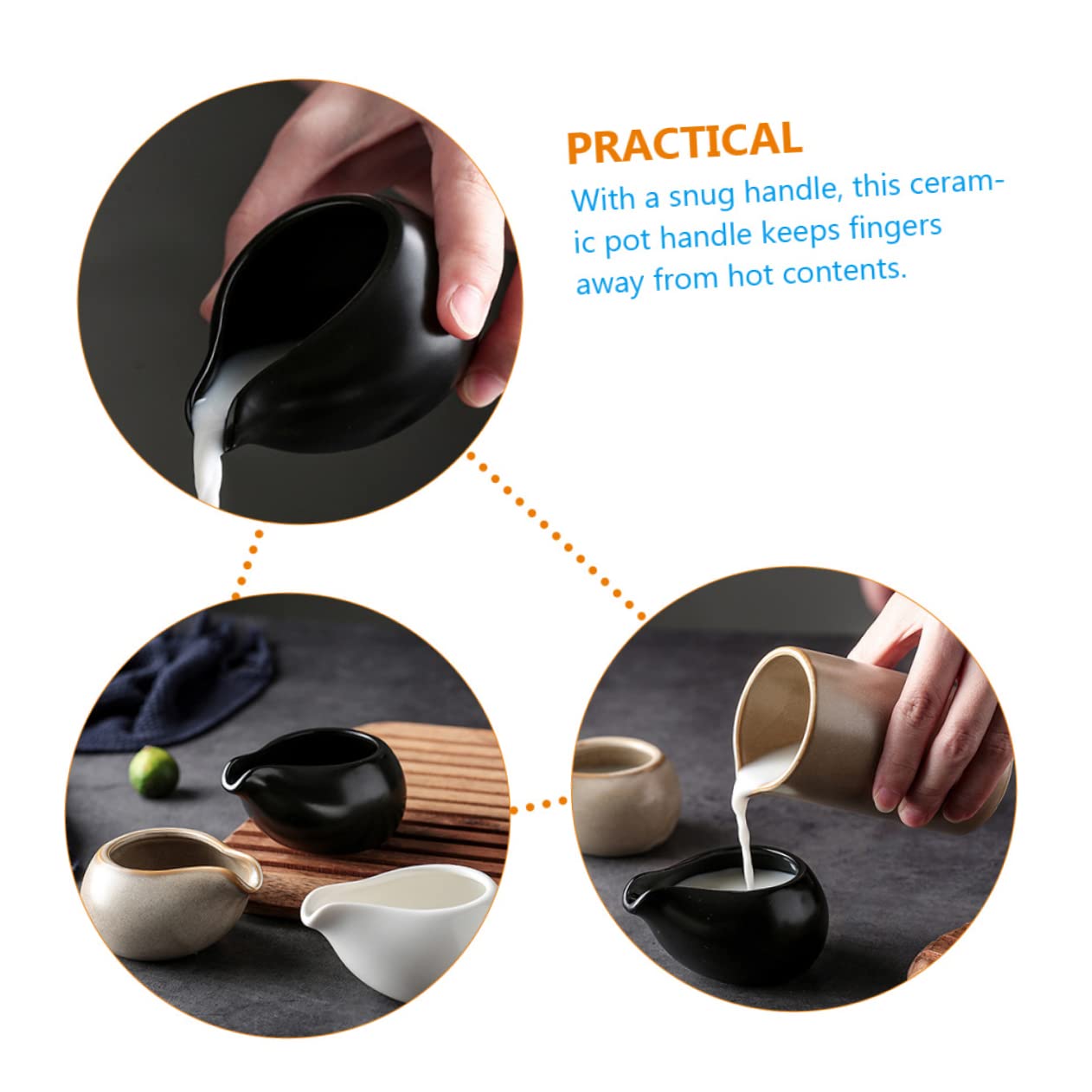 Cabilock 3piezas Jarras Pequeñas De Cerámica Para Salsa y Crema Diseño Sencillo Aptas Para Cocina y Servicio Restaurantes