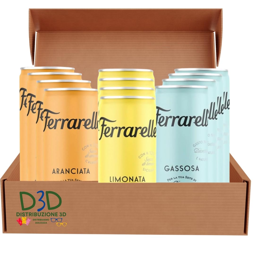 Bevande Ferrarelle | 12 bevande gassate da 25cl | 4 Limonata 4 Arancia 4 Gassosa