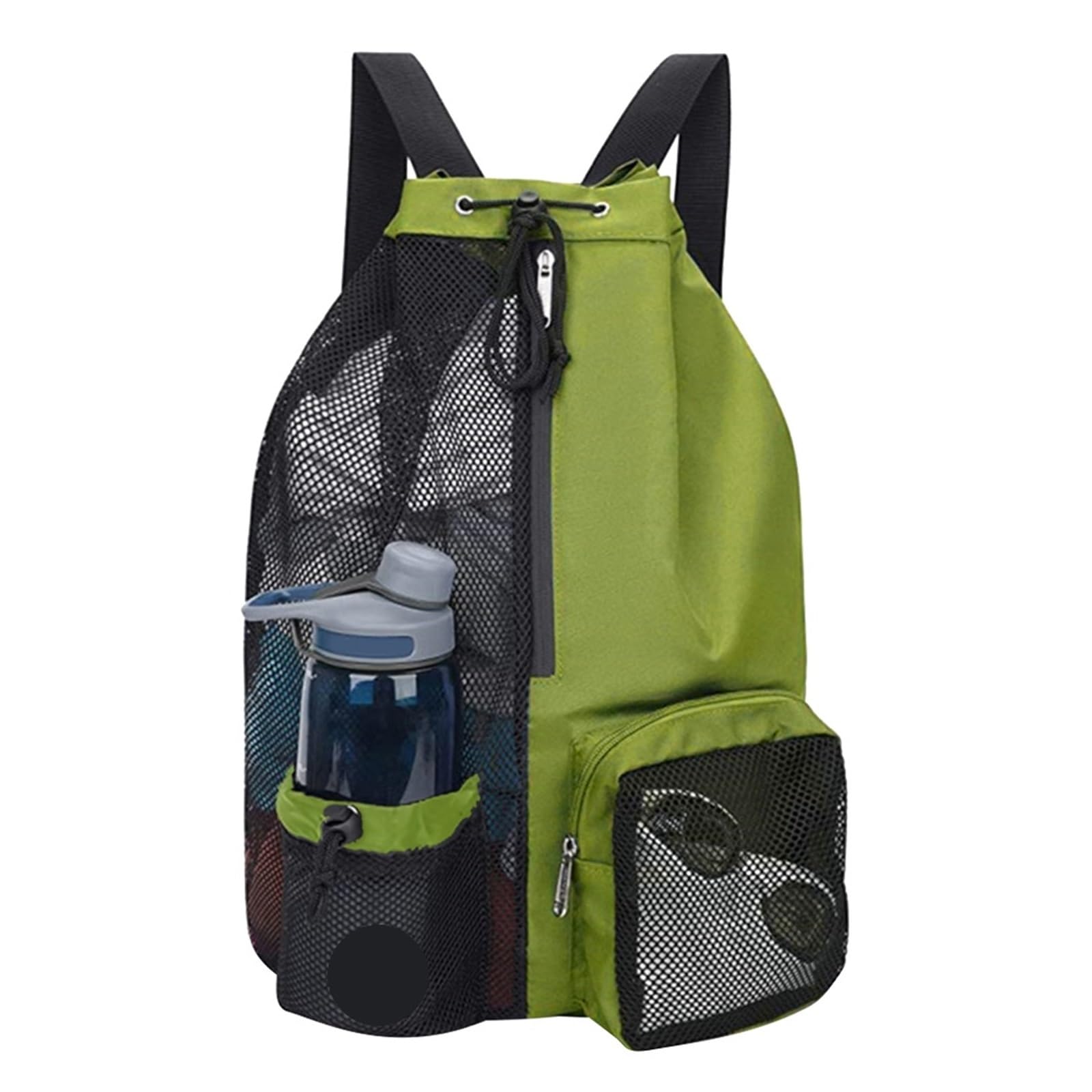 Genérico Mochilas de almacenamiento for playa, bolsa transporte for natación con cordón y bolsillos húmedos, malla gruesa, ligera cómoda(Green)