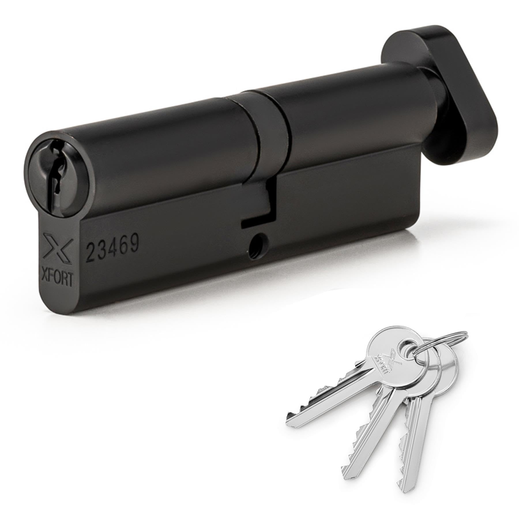 Xfort Matt Black 55/45T Thumb Turn Euro Cylinder Lock (95Mm), Upvc Door Lock, 6 Pin Cylinder Lock With Key And Thumbturn, Pvc Door Lock, Euro Lock Cylinder, Barrel Lock For Front Door Or Internal Door