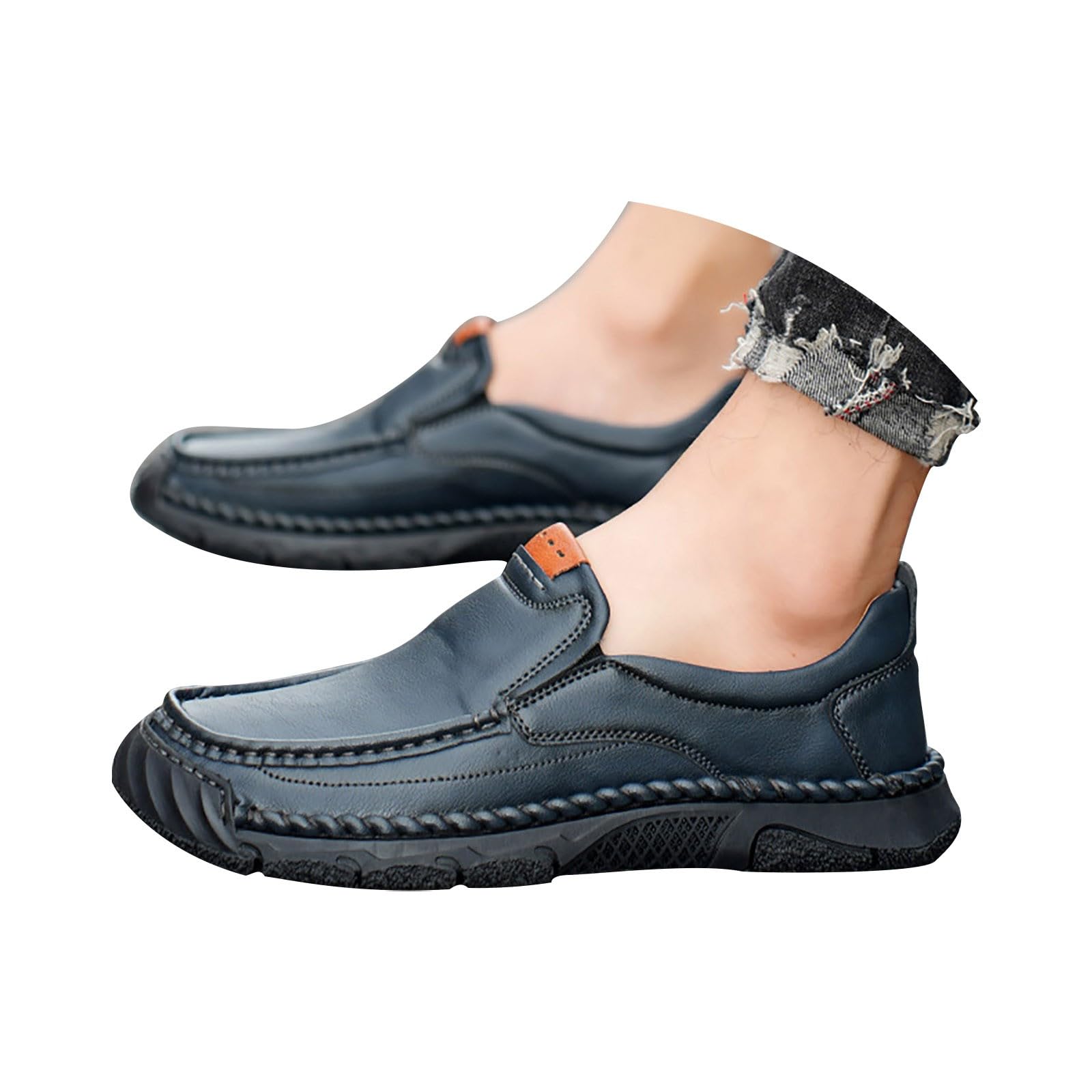 Zapatos de cuero para hombre, talla grande, zapatos informales, ligeros, mocasines de negocios, sin cordones, zapatos de caminar, cómodos, zapatos planos, pies anchos, zapatos de traje, para uso