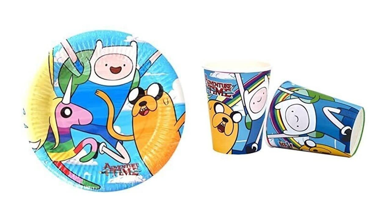 ALMACENESADAN 8435510347543 4754 Adventure Time Party Pack Consisting of 8 Paper Plates 18 and 8 Paper Cups 220 ml, Ideal for Parties and Birthdays