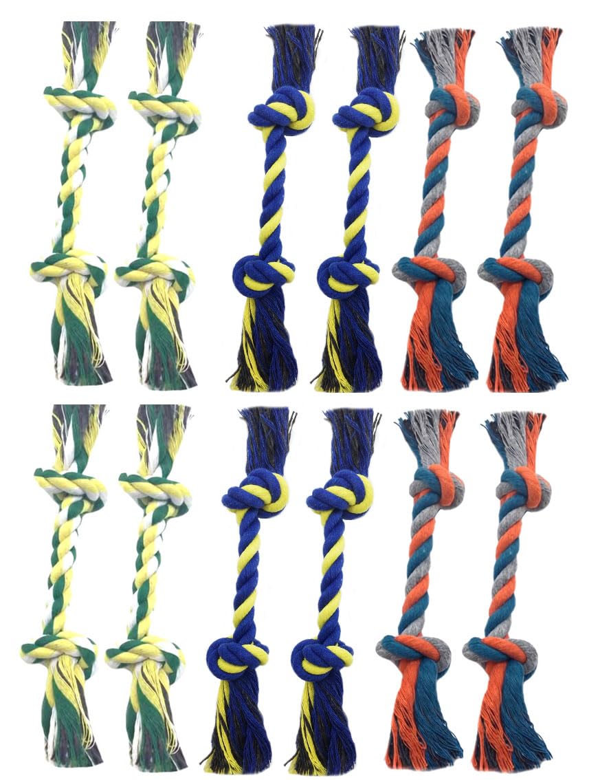 DEERMEI Dog Rope Toys, 12-Pack Braided Cotton Chew Toys, Multi-Coloured Knotted Tug Ropes for Dogs
