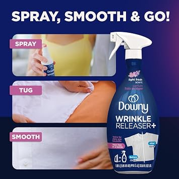 Downy Wrinkle Releaser Fabric Spray, Light Fresh Scent, 33.8 Fl Oz (Pack of 2)