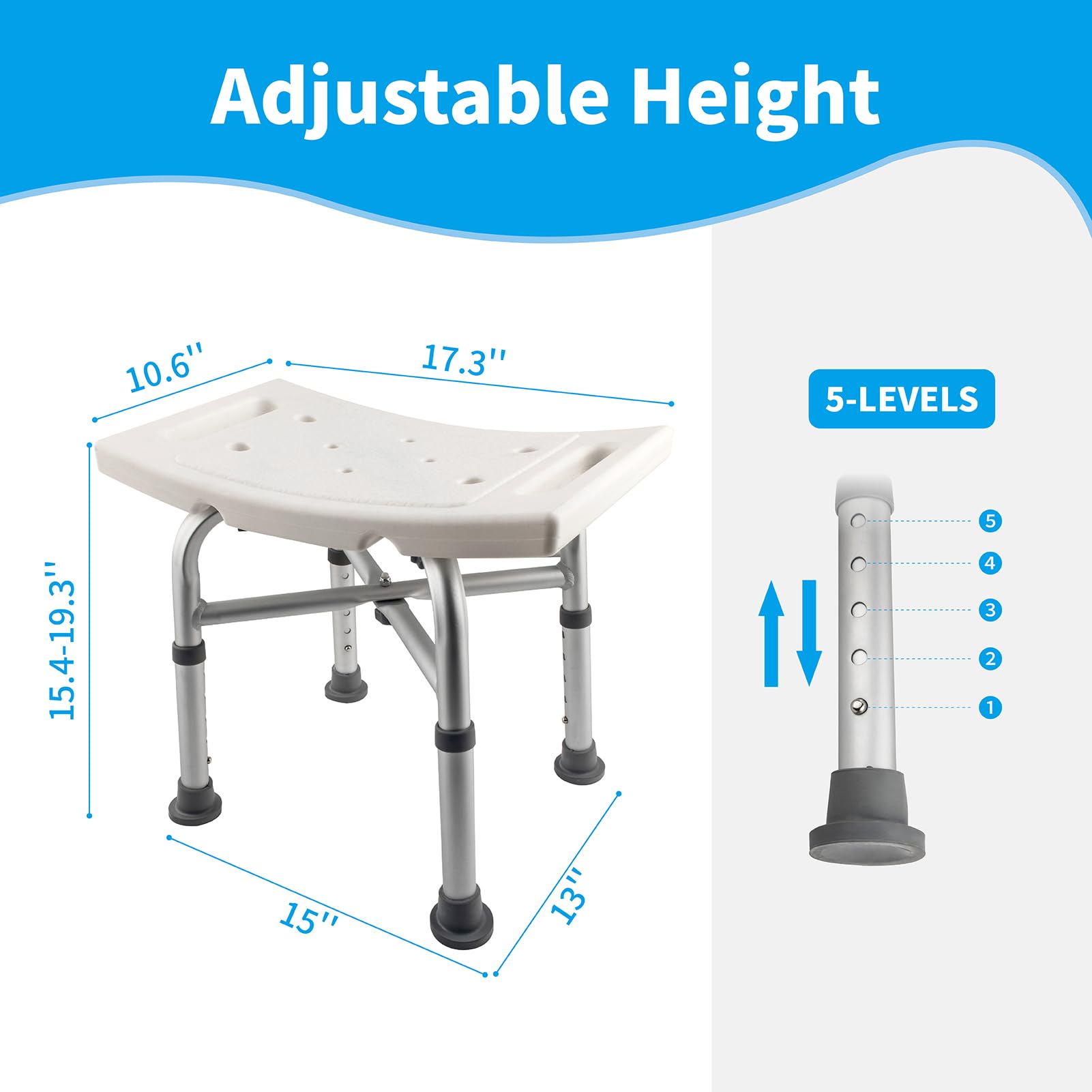 Synberli Shower Chair for Inside Shower, Upgrade Adjustable Lightweight Shower Stool Non-Slip Bath Seat for Elderly, Seniors, and Disabled Adults