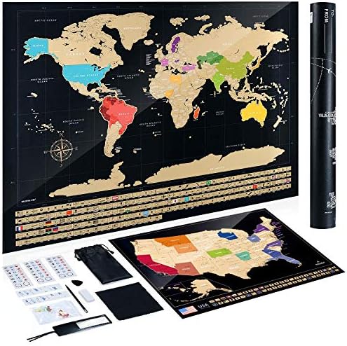 Hutikla Premium Extra Large 36" X 22.5" Scratch Off Map of The World - Bonus Scratch Off USA Map, Tracks Your Adventures. Includes Precision Scratch Tool, Perfect for Travelers