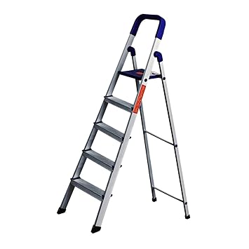 BRANCO Home Pro Ladder 5 Step Ladder for Home Use | Heavy Duty Folding Aluminium Finish Ladder |150 kg Capacity | Home-Foldable | Anti-Skid Shoes | with Sure-Hinge Technology | (5 Years Warranty)