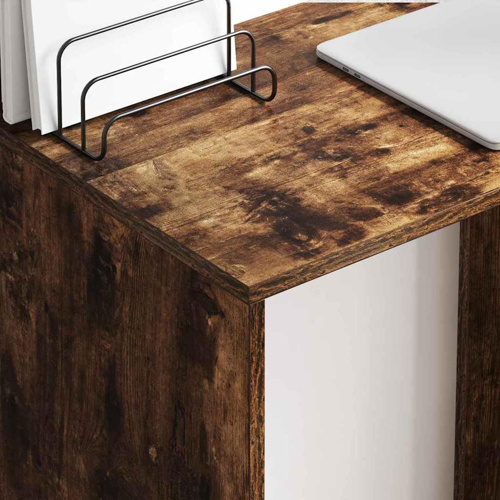 Scrivania con scaffale, in rovere affumicato, 78,5 x 37 x 154,5 cm, moderna scrivania per computer per casa, ufficio, studio, con spazio di archiviazione e piano di lavoro funzionale