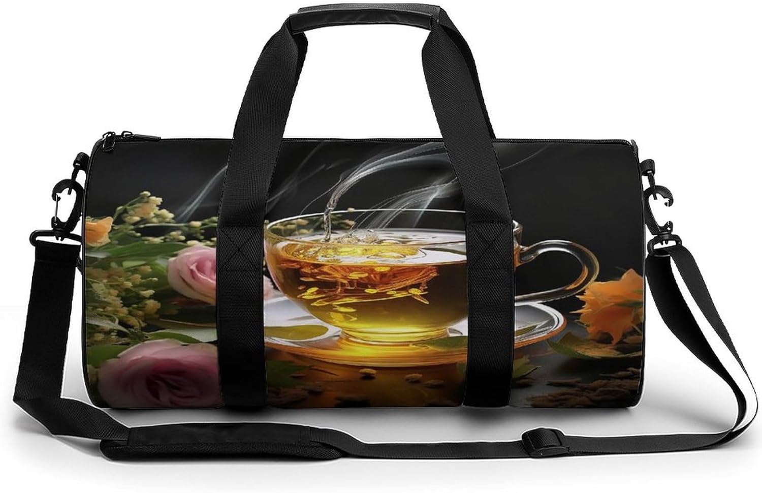 Aesthetic Sports Bag for Women Cup Of Tea Printed Duffle Travel Bag for Men Women Mini Workout Bags Cylindrical Gym Bag