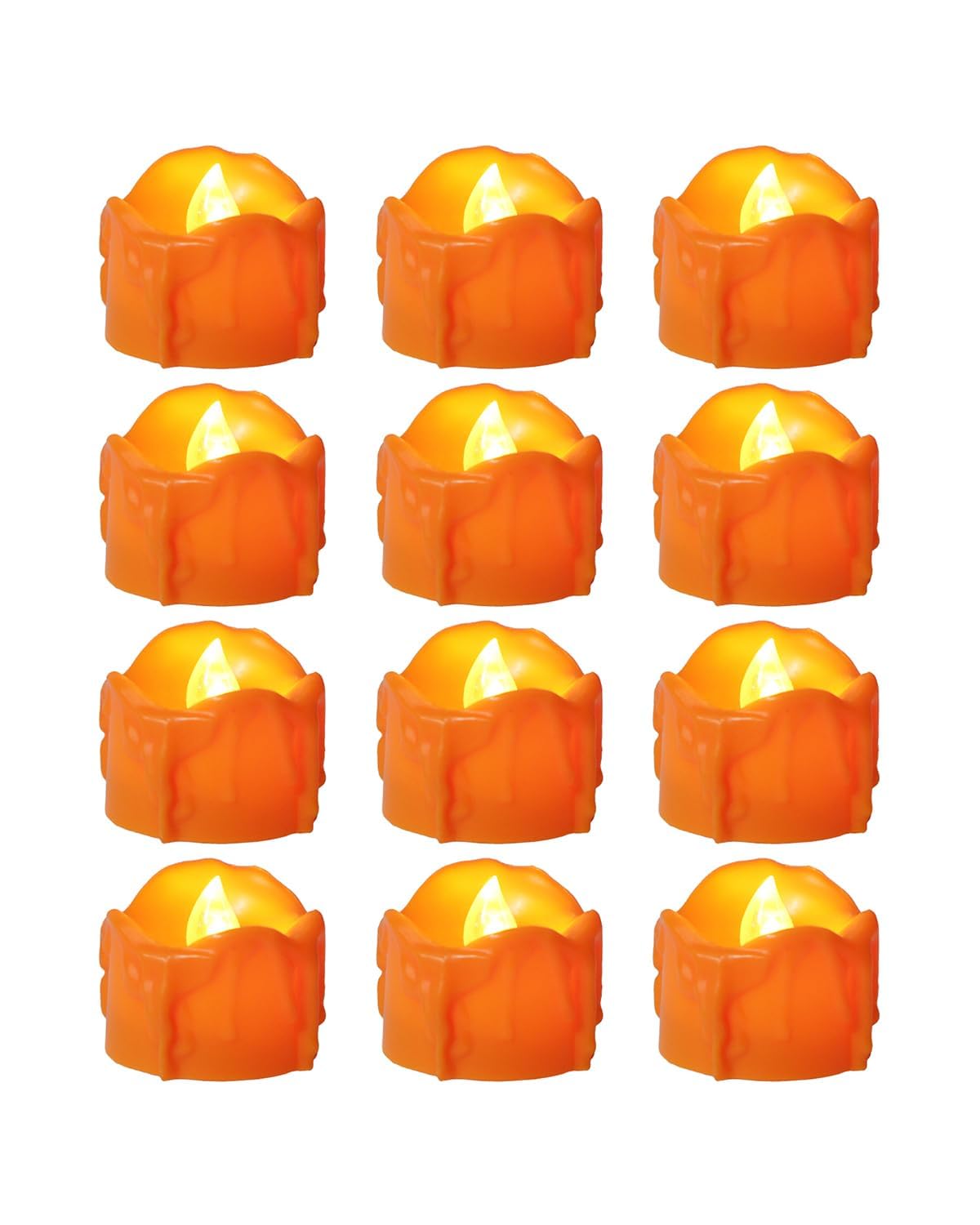 ONEIHOMM Halloween Orange Timer Tealights, Flameless Flickering Melting Candles Battery Operated, Fall Tea Lights for Thanksgiving Wedding Home Decor (12PCS)