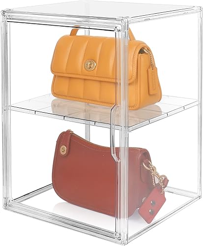 Cutora Exhibidor transparente para armario, organizador grande de plástico acrílico de 2 capas para guardar monederos, caja apilable de lujo
