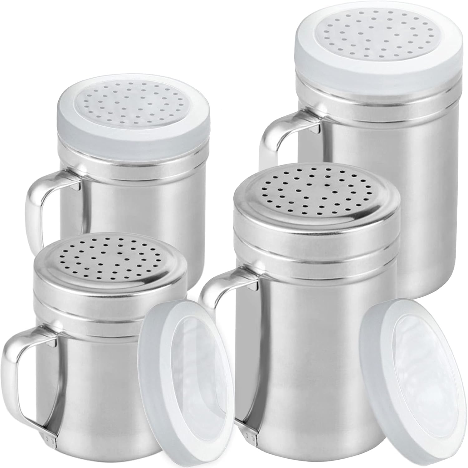Stainless Steel Salt & Pepper Shaker 10oz 14oz Seasonings Spice Jar with Holes Handle and Plastic Cap for Salt Sugar Pepper(8 pcs)