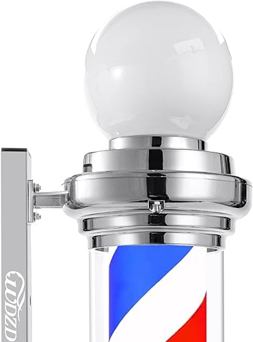 Miniatura 3 de WDZD Luz de poste de peluquería de 27 pulgadas, letrero abierto giratorio plateado, montaje en pared, ahorra energía