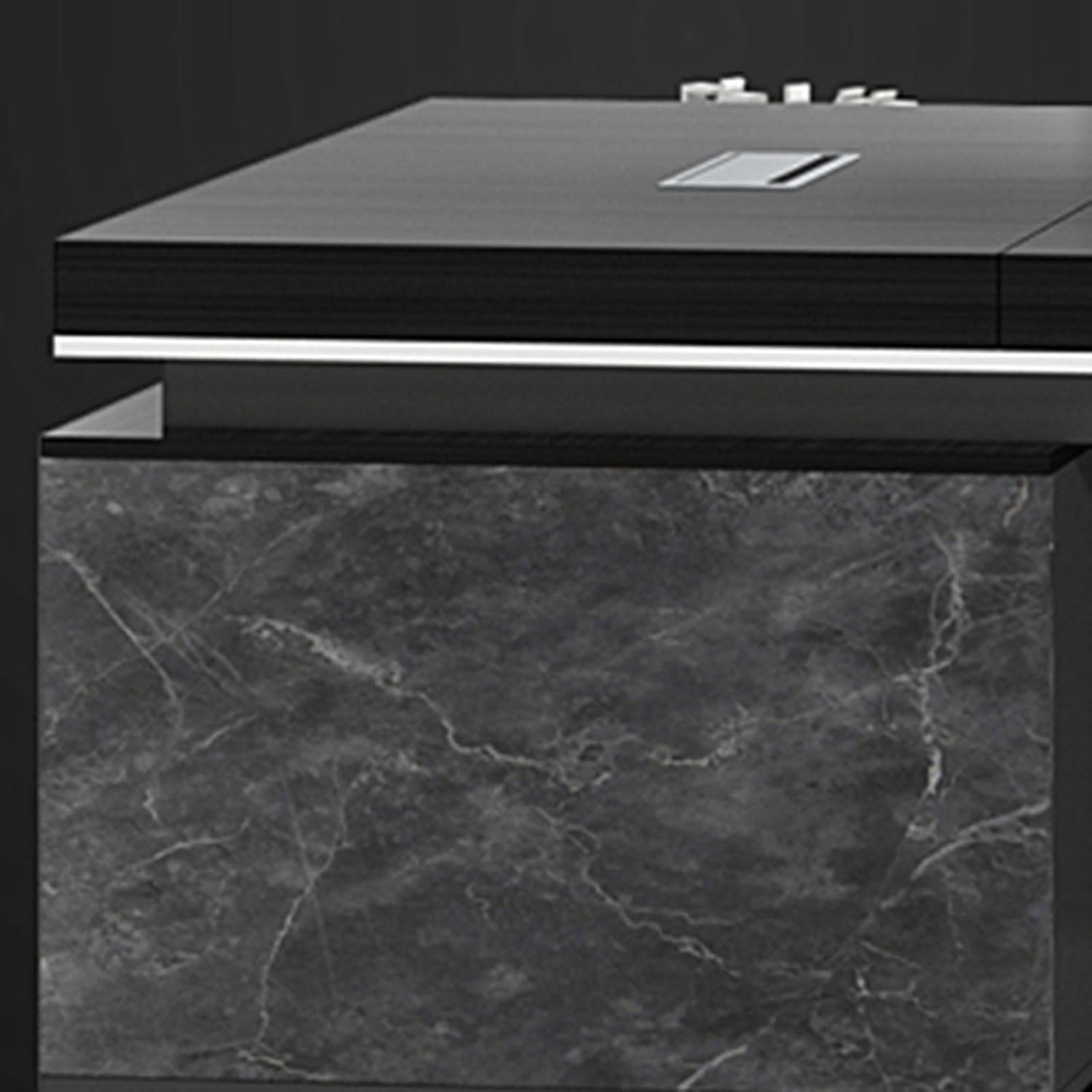 Executive Desk with Bottom Shelves, Large Home Office Desk Rustic Computer Table, L Shaped Computer Desk for Home Office, Business Workstation, 300cm, Brown