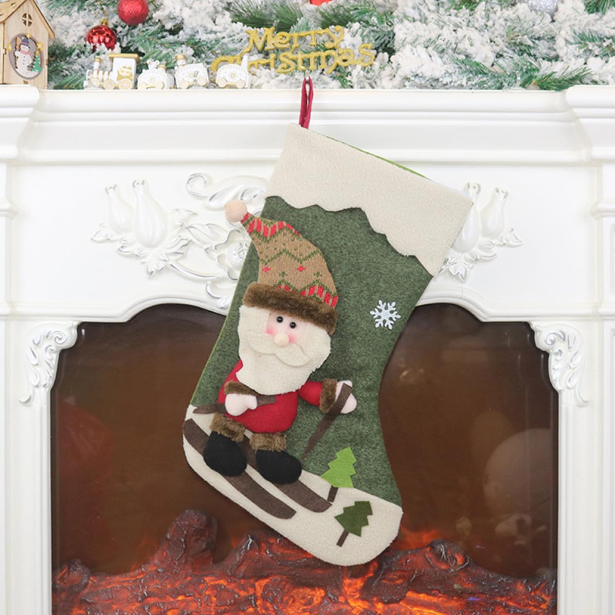 Medias Navideñas Decorativas 3piezas para Árbol de Navidad Diseño de Santa Claus y Reno, Tela No Tejida y Felpa para Rellenar Dulces en Fiestas Varios Estilos