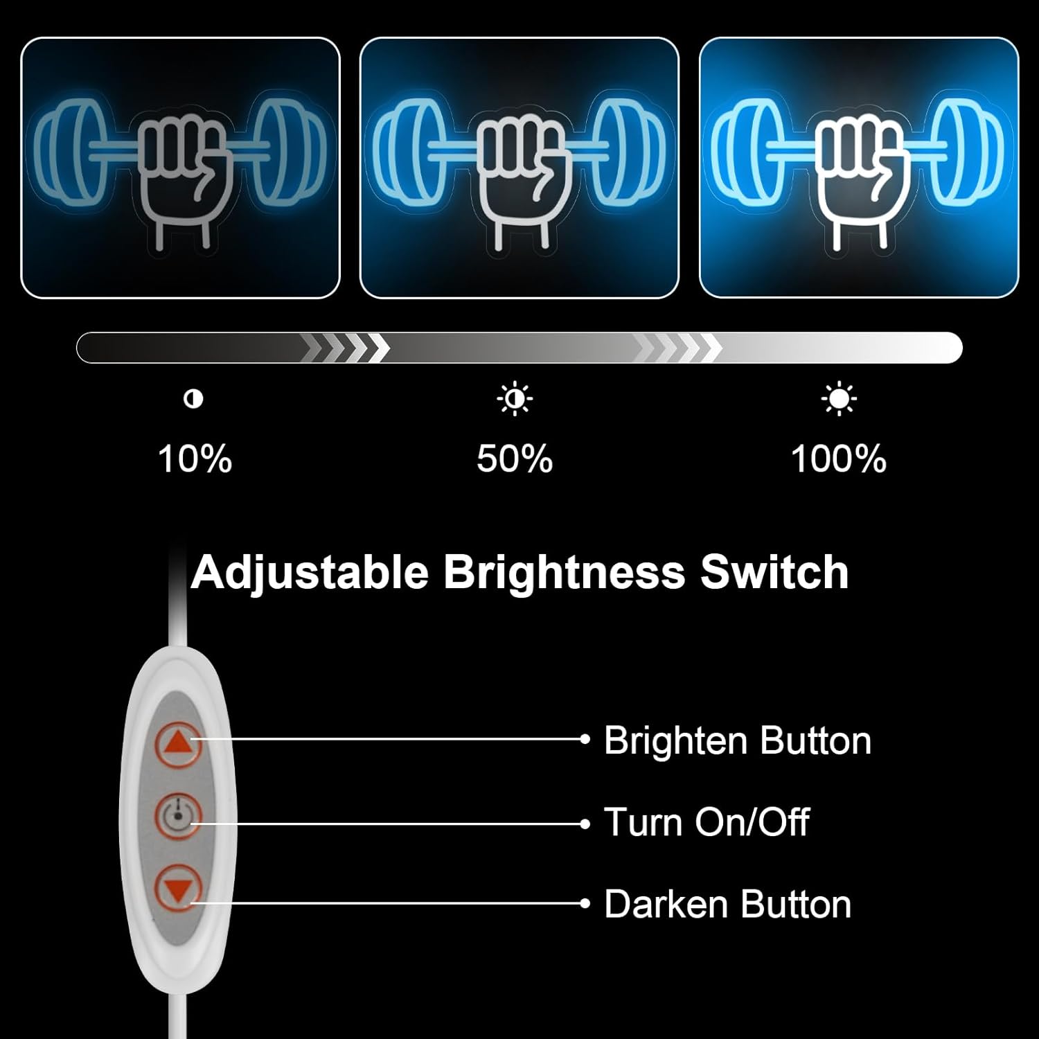 Gym Neon Sign, Led Dumbbell Neon Signs Decor Dimmable Barbell Light Neon Sign, Powered by USB Sports Neon Signs for Gym Wall Art Birthday Bedroom Gym Club Shop Decor（Blue，White） - Image 3