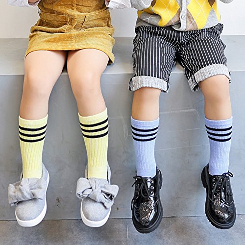 VWU 6 Pack Little Girls Boys Tube Socks Stripe Knee High Socks 1-10 Years (S (1-3 years))