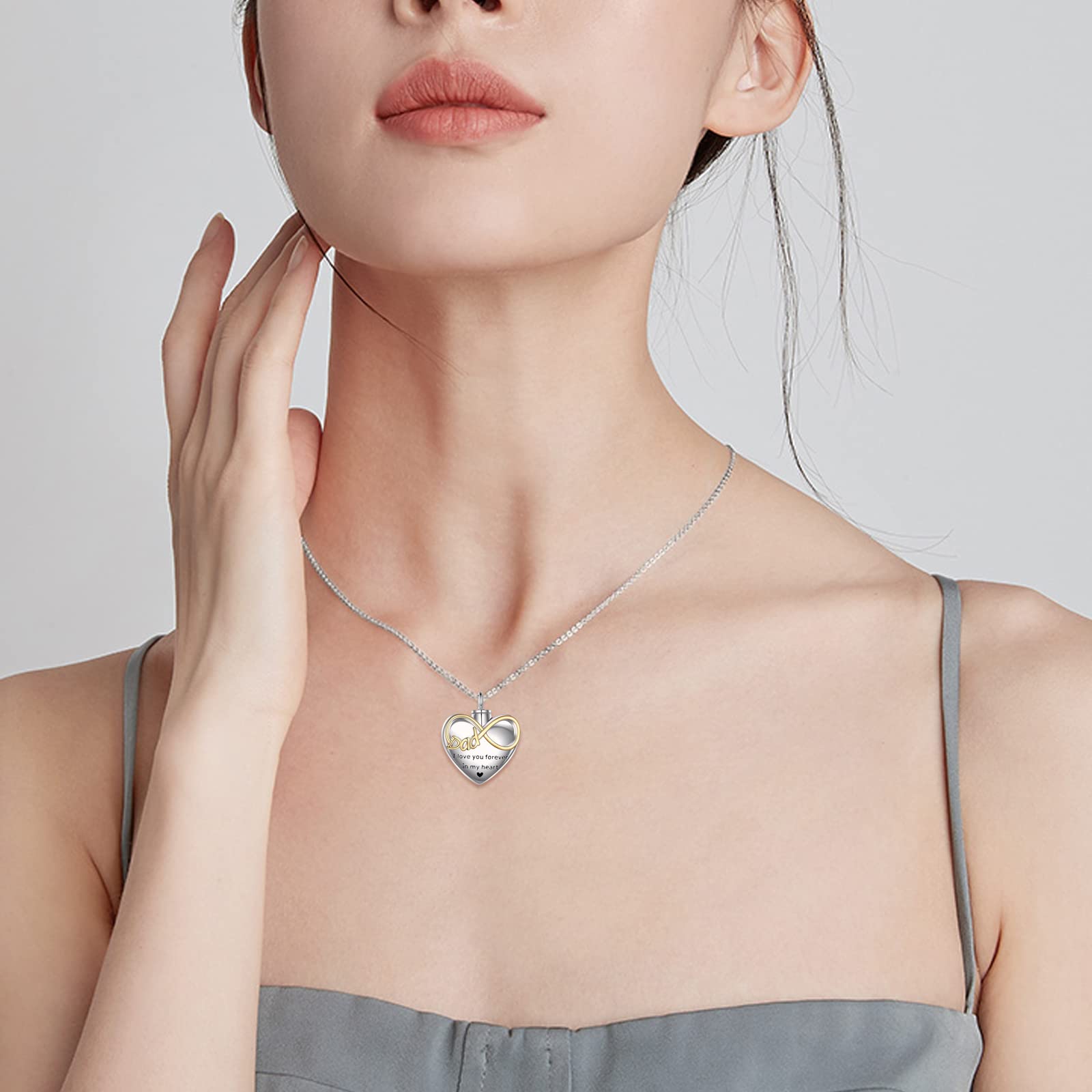 POPLYKE Infinity Herz Flügel Oma Mama Papa Urn Halskette für Asche für Damen Schloss Asche Halskette für Männer Sterling Silber Einäscherung Schmuck