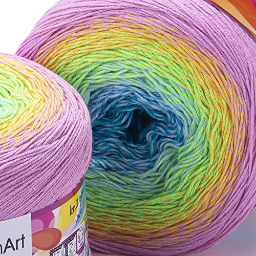 Image of YarnArt Cotton Acrylic Blend Yarn - 55% Cotton 45% Acrylic 250gr 1094yds Multicolor Rainbow Crochet Yarn - Spring /Summer Fine Sport Skein (312)