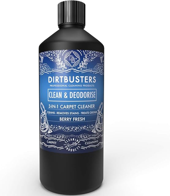 Dirtbusters Carpet Cleaner Shampoo Solution, Clean & Deodorise 3-in-1, Cleaning, Stain Remove & Odour Treatment, Berry Fresh (1L)