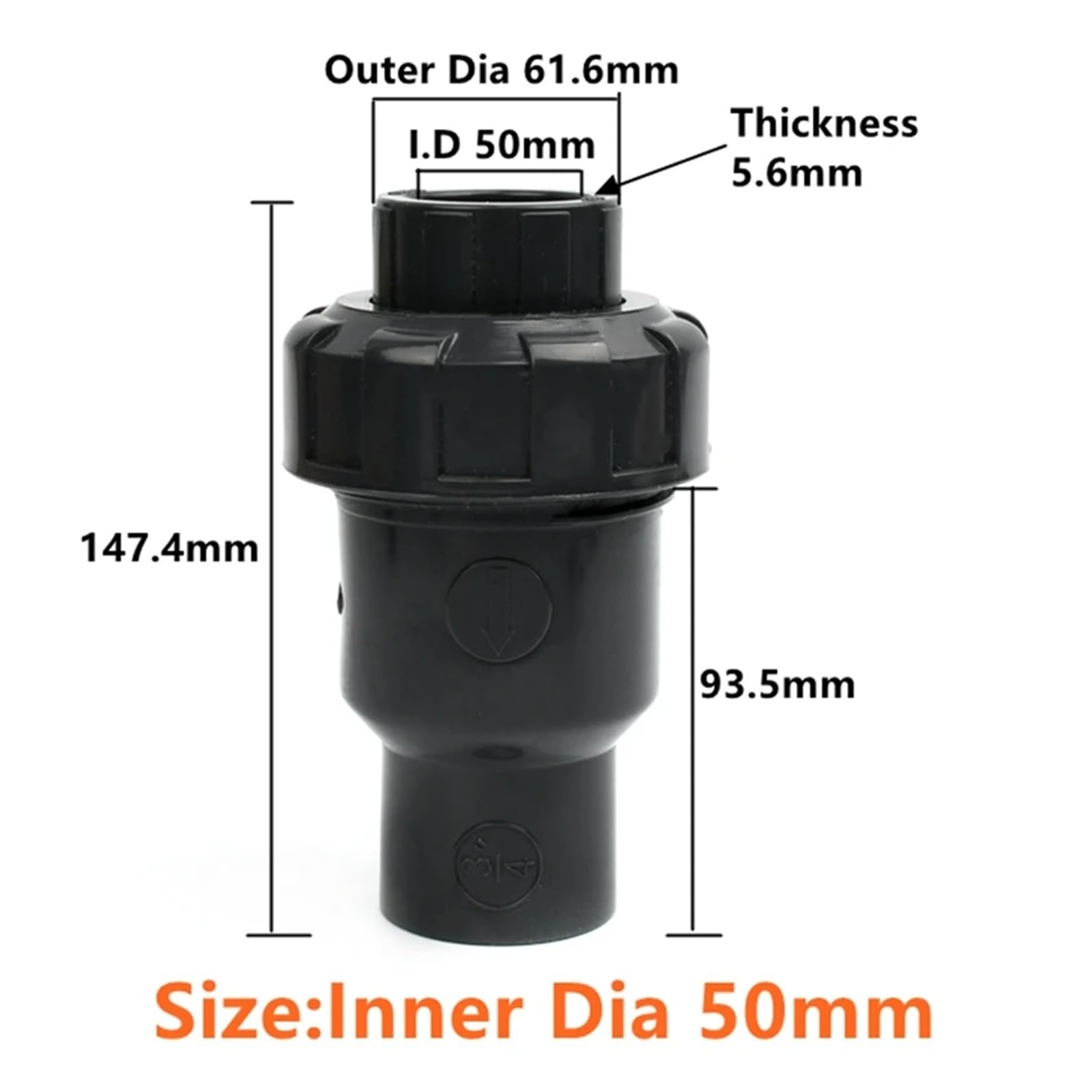 1 szt. Zawór zwrotny z pojedynczym złączem UPVC do nawadniania ogrodu i uzdatniania wody, 20-110 mm ciemnoszary(ID90mm)