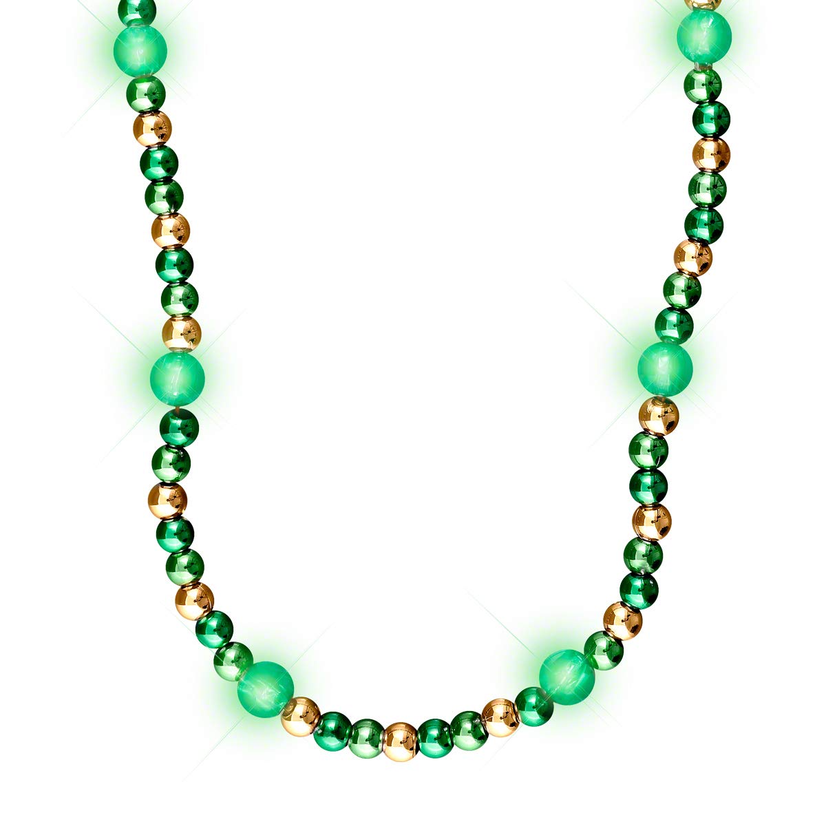 FlashingBlinkyLights Green & Gold Light Up LED Bead Necklace (Set of 12)