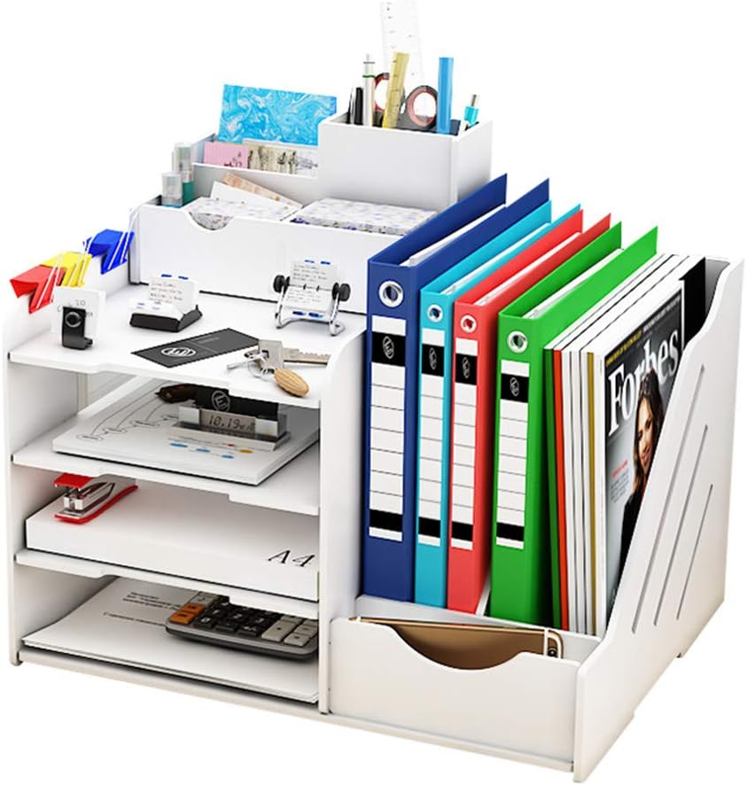 本棚 デスク上置き棚卓上収納ケース 机上収納ボックス 対応 本立て 小物入れ 大容量 書類整理 おしゃれ 仕切り多機能 事務用品 ホワイト 手入れ簡単寝室 文房具収納 丈夫 オフィス用品 スーパーセール