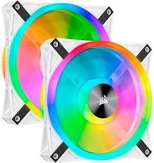 CORSAIR QL Series, iCUE QL140 RGB, 140mm RGB LED PWM White Fan, Dual Fan Kit with Lighting Node CORE, 140mm x 25mm