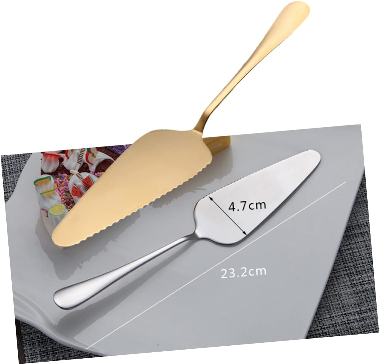 COLLBATH 5pcs Stainless Steel Cake and Pizza Shovel Ergonomic Design with Serrated Edge for Effortless Cutting Baking Tool for Home Kitchen Golden
