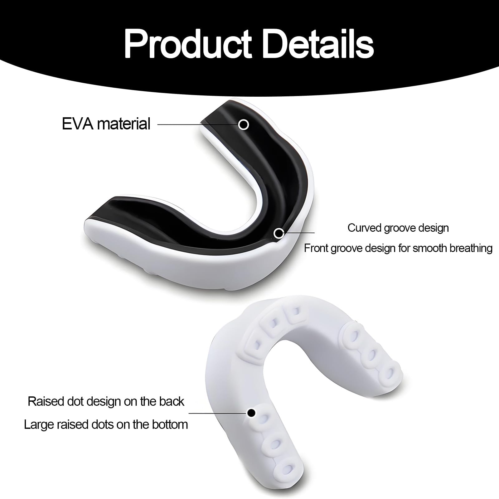 Lot de 2 Protege Dents Boxe en EVA de Qualité Alimentaire avec Boîte de Rangement Portable, Taille Universelle, pour Rugby, MMA, Arts Martiaux, Hockey (Noir Blanc + Blanc Noir)