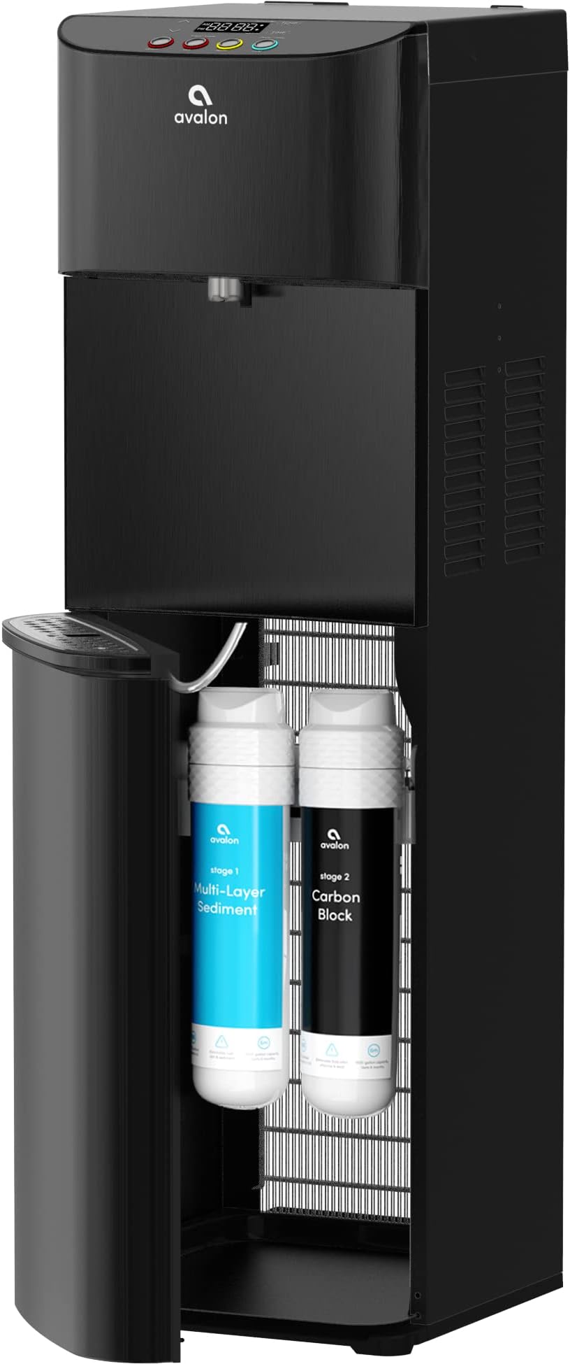 Avalon Electric Bottleless Water Cooler Water Dispenser - 3 Temperatures, Digital Clock with Temperature Control, Self Cleaning, Black Stainless Steel