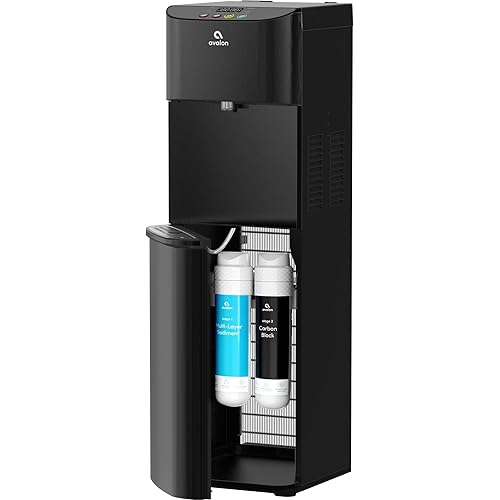 Avalon Electric Bottleless Water Cooler Water Dispenser - 3 Temperatures, Digital Clock with Temperature Control, Self Cleaning, Black Stainless Steel