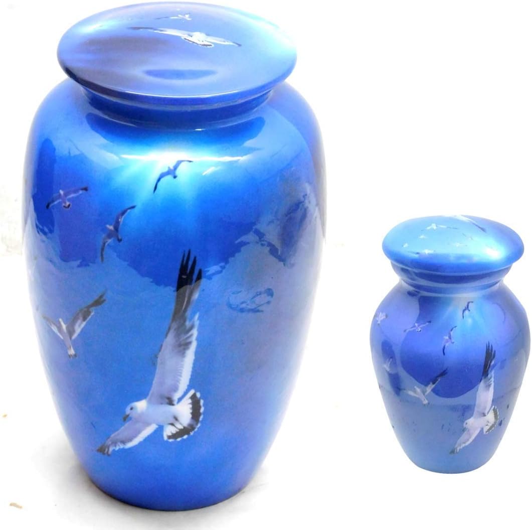 Personalized Large Size Soaring The Skies Seagulls Human Cremation Urn with Keepsake and Velvet Bags