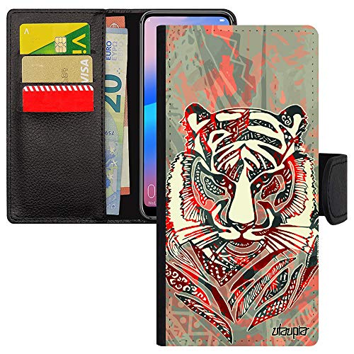 Coque Tigre pour Redmi Note 9 Pro en simili cuir avec porte-cartes noir et rouge