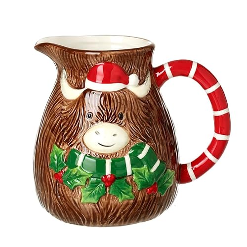 Heaven Sends Brocca con manico rosso – Caraffa natalizia in ceramica con cappello di Babbo Natale e agrifoglio – Stoviglie natalizie per latte, panna, salsa o uso decorativo, 100 ml